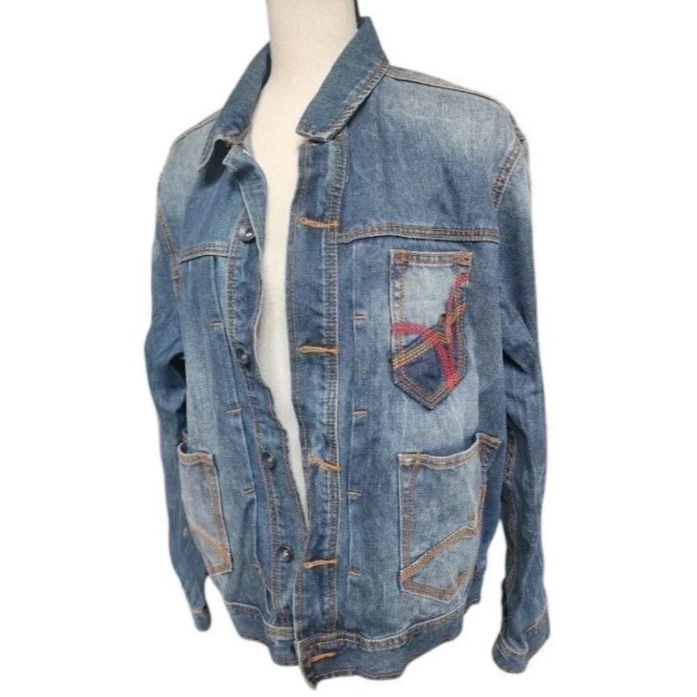 Rocawear Vintage Denim Jacket Size 40 Y2K Trucker Distressed Streetwear